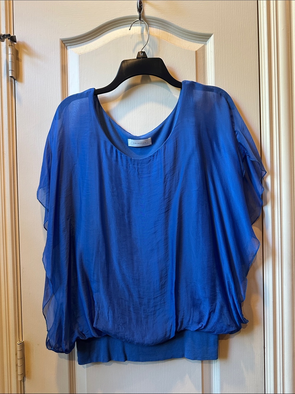Lightweight Royal Blue Flutter-Sleeve Blouse
